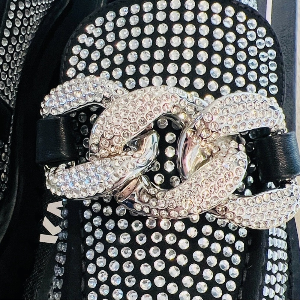 Karl Lagerfeld Black Studded Rhinestone Loafers - Picture 4 of 11